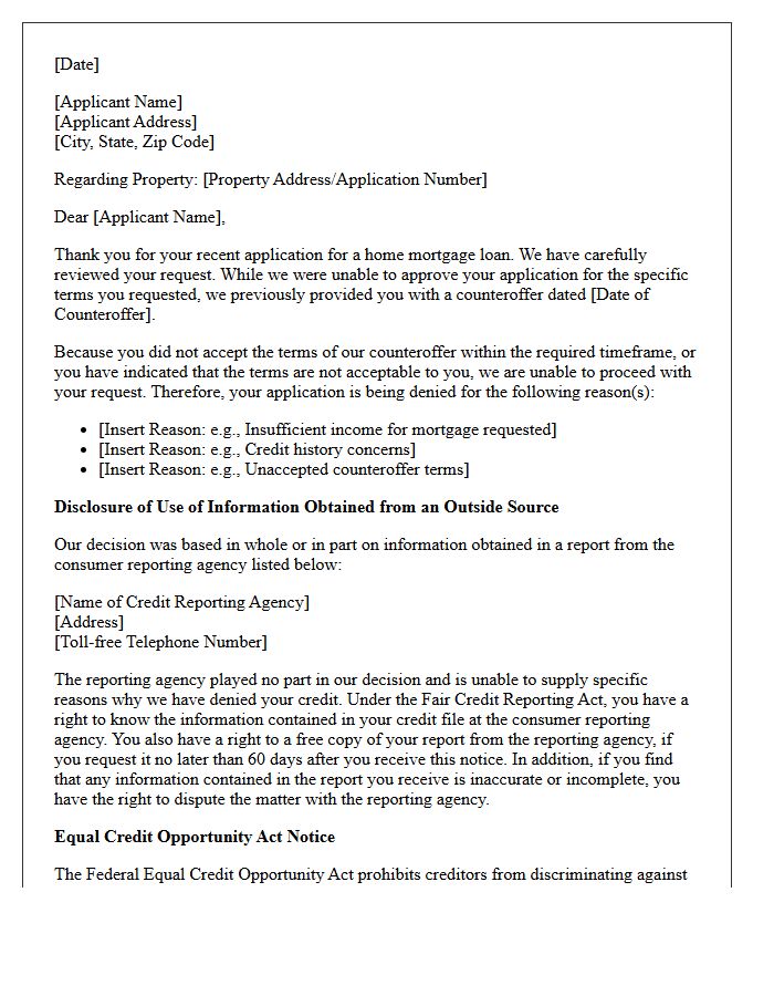 Unaccepted Counteroffer Adverse Action Letter for Home Buyers