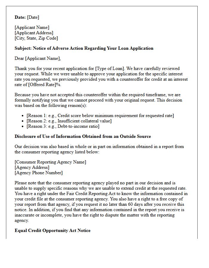 Unaccepted Interest Rate Counteroffer Adverse Action Letter