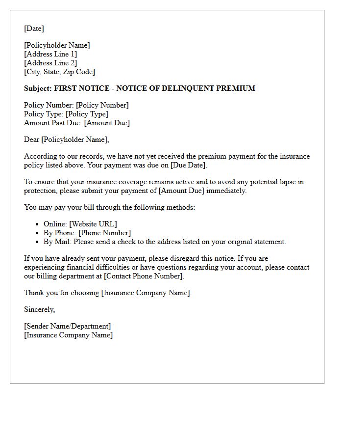 Account Delinquency First Notice Insurance Letter