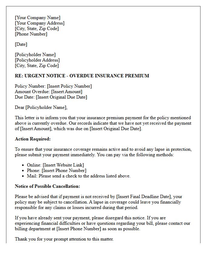 Action Required Overdue Insurance Premium Letter