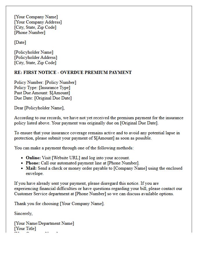 First Notice of Overdue Insurance Premium Letter