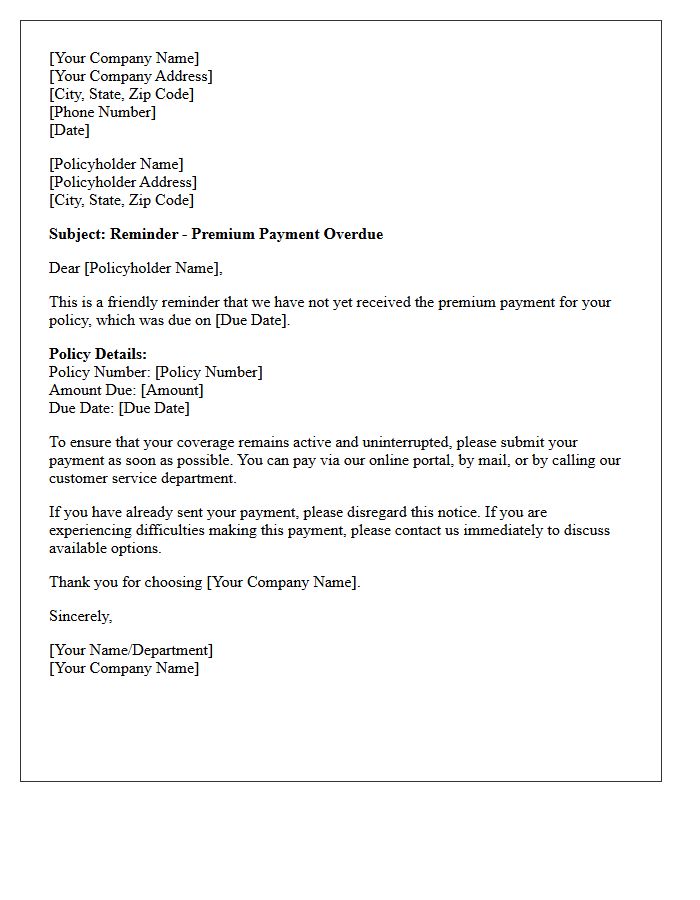 First Overdue Premium Payment Request Letter