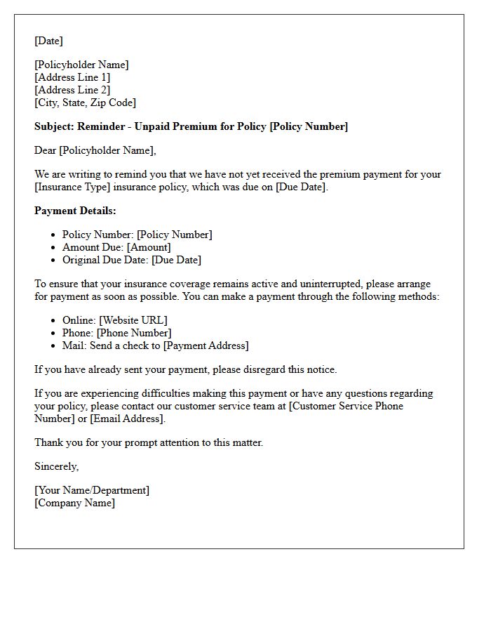 First Reminder Unpaid Insurance Premium Letter