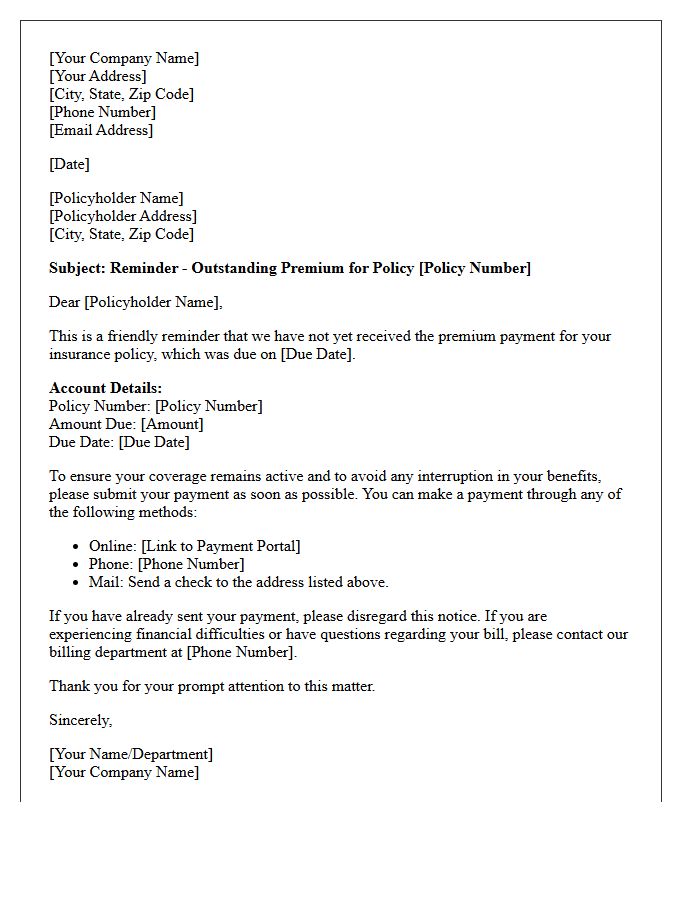 Initial Debt Collection Premium Reminder Letter