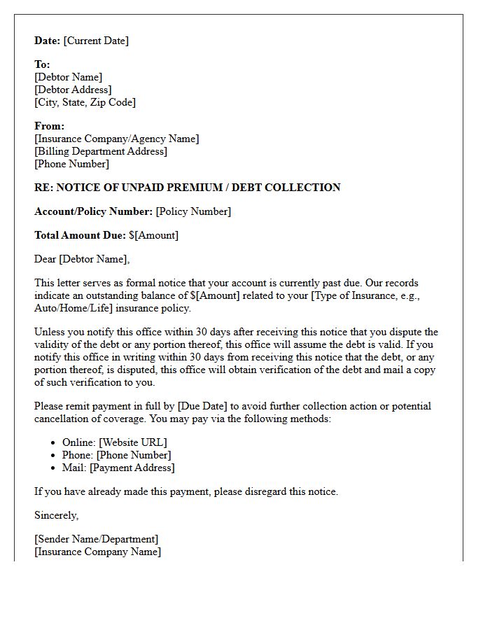 Initial Insurance Debt Collection Notice Letter