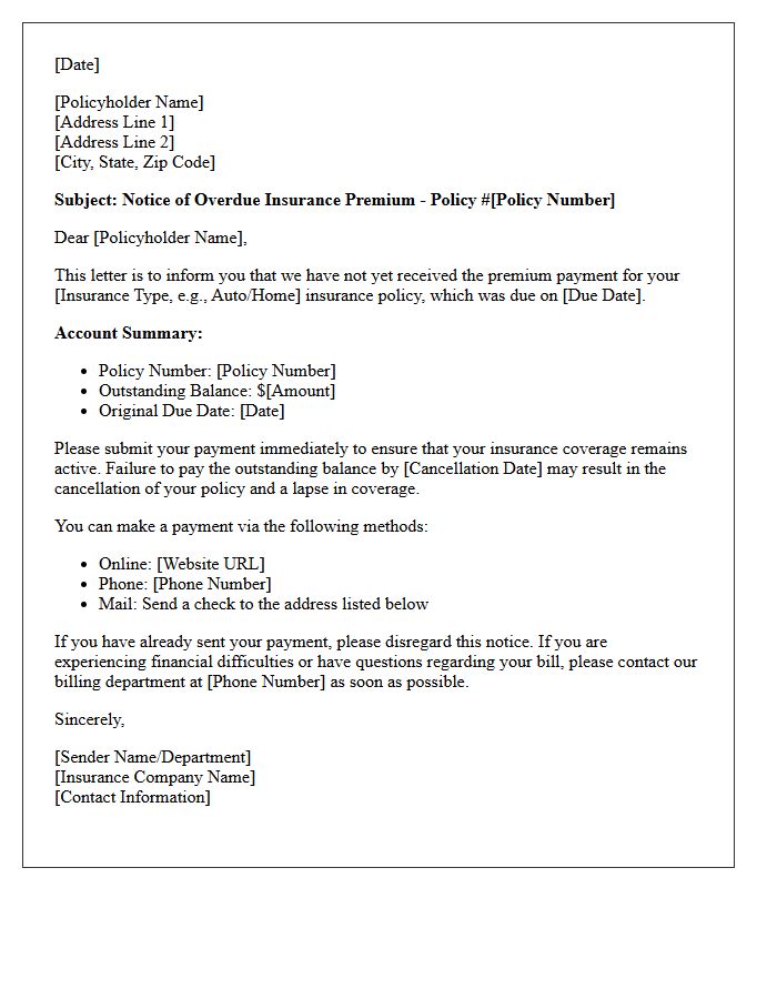 Statement of Overdue Insurance Account Letter