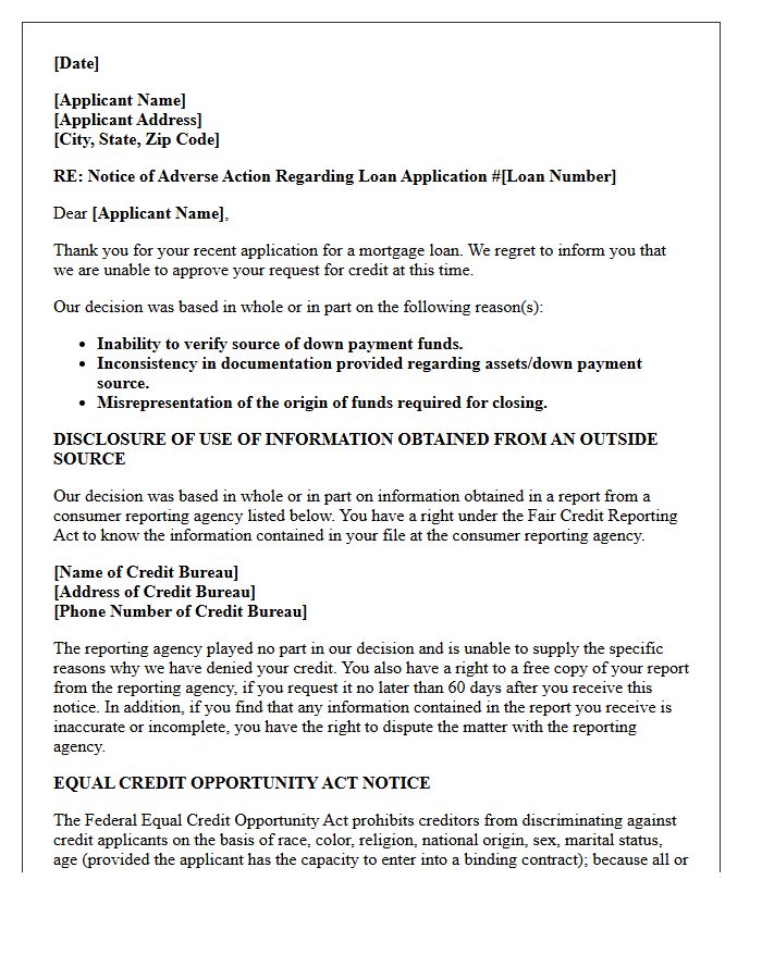 Adverse Action Letter for Down Payment Source Misrepresentation