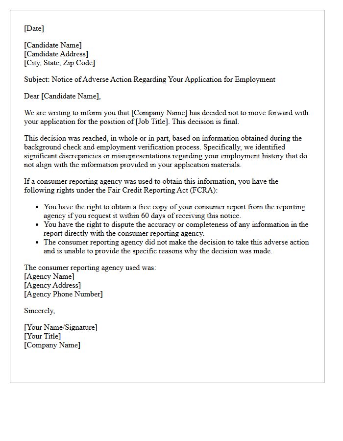 Adverse Action Letter for Employment History Misrepresentation