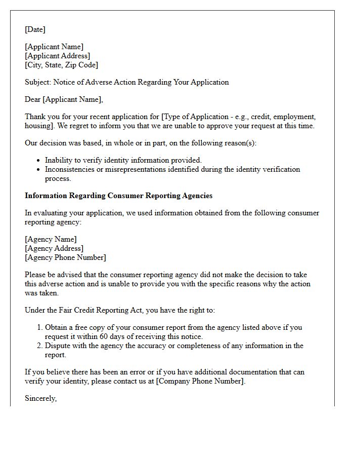 Adverse Action Letter for Identity Verification Misrepresentation