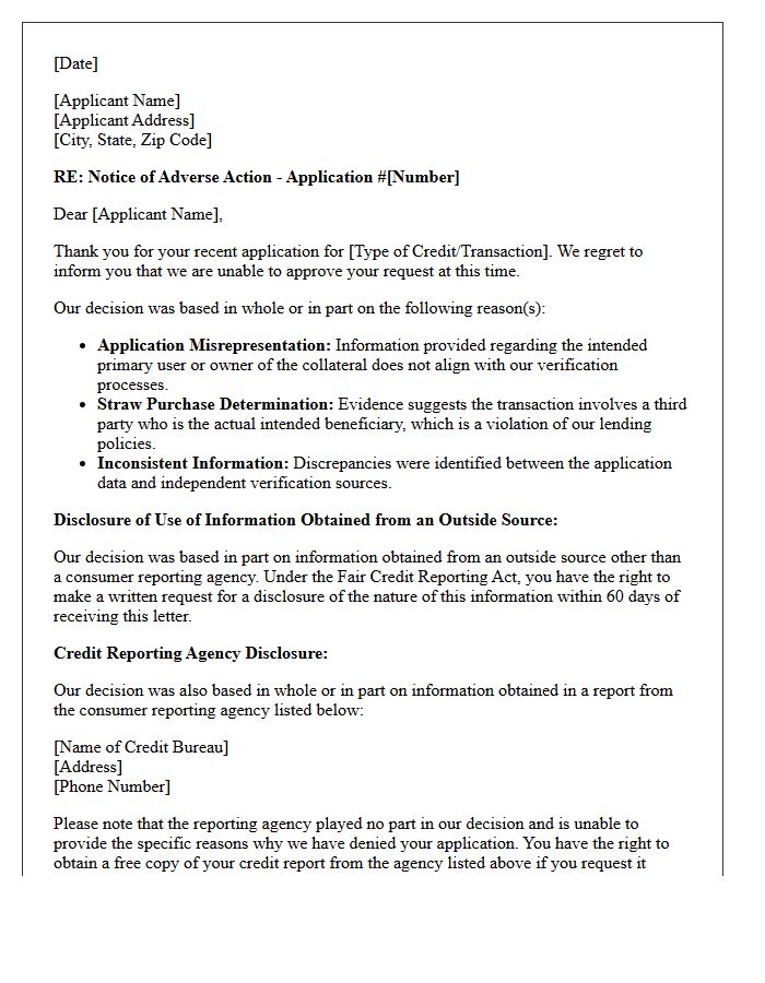 Adverse Action Letter for Straw Buyer Application Misrepresentation