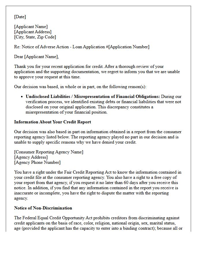 Adverse Action Letter for Undisclosed Liabilities Misrepresentation