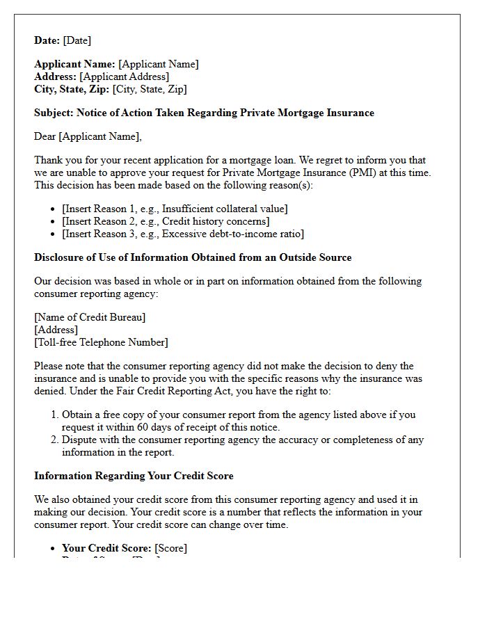 Standard Adverse Action Letter for Private Mortgage Insurance Denial