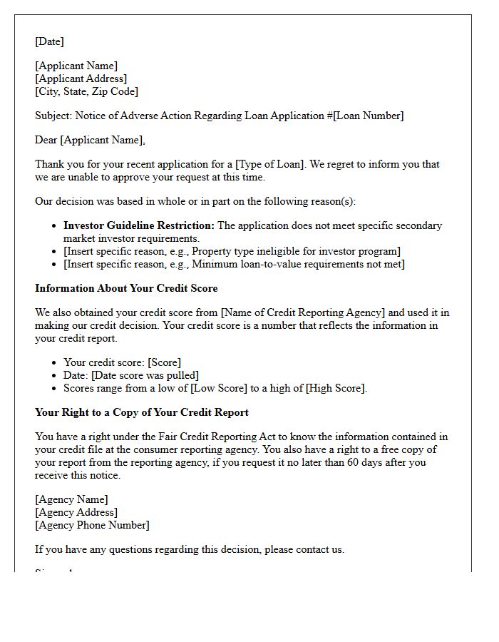 Investor Guideline Restriction Adverse Action Letter