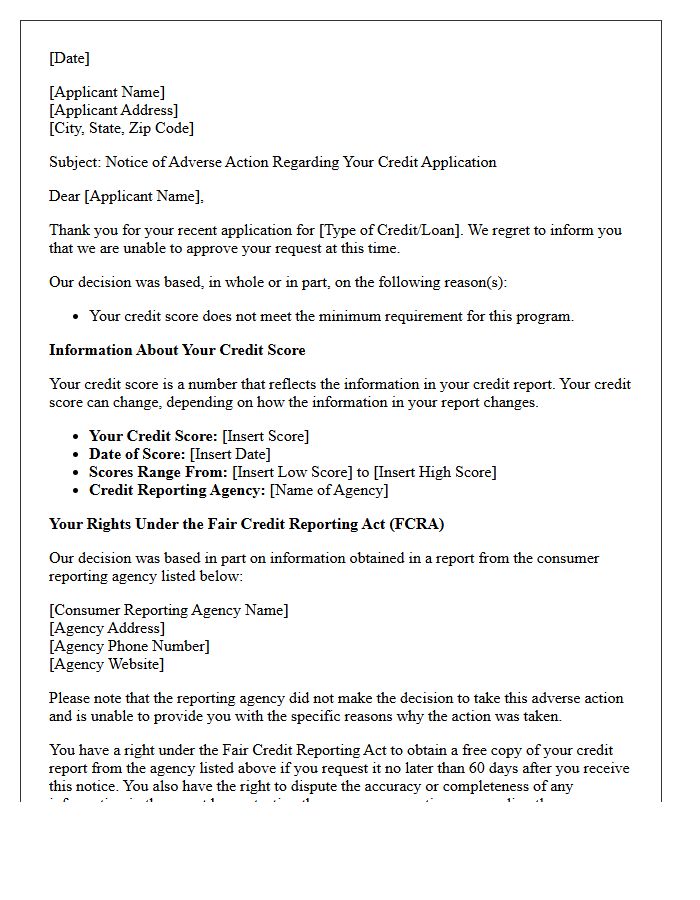 Minimum Credit Score Requirement Adverse Action Letter