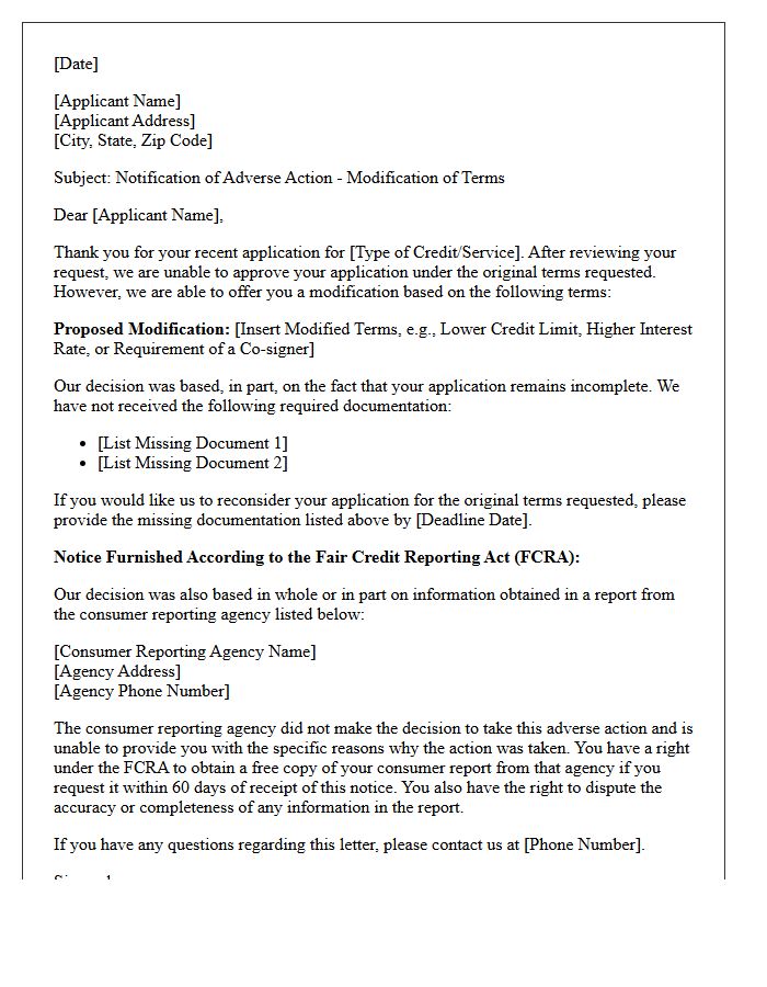 Missing Documentation Adverse Action Modification Letter