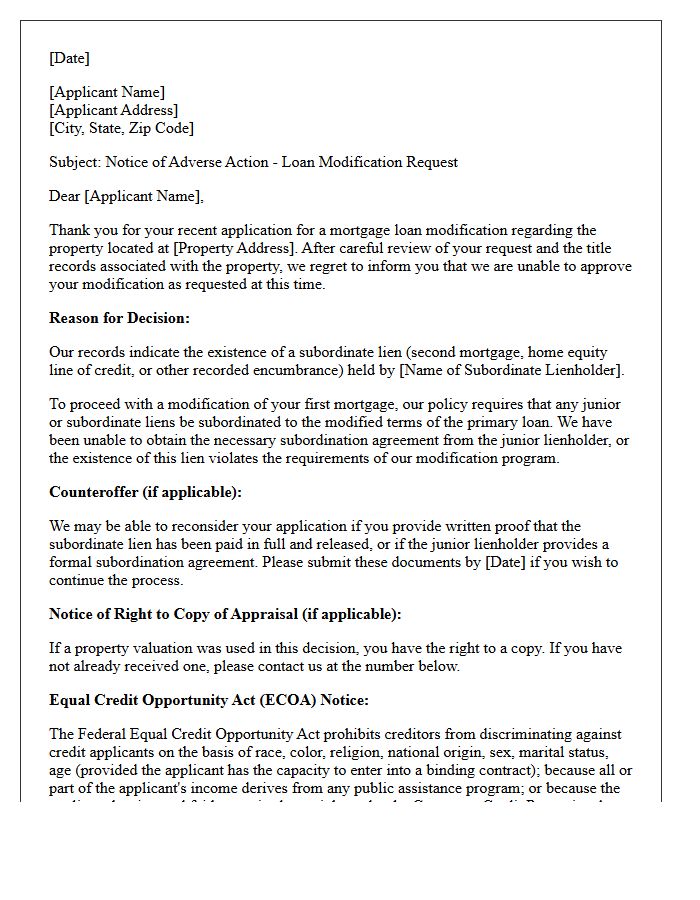 Subordinate Lien Conflict Adverse Action Modification Letter