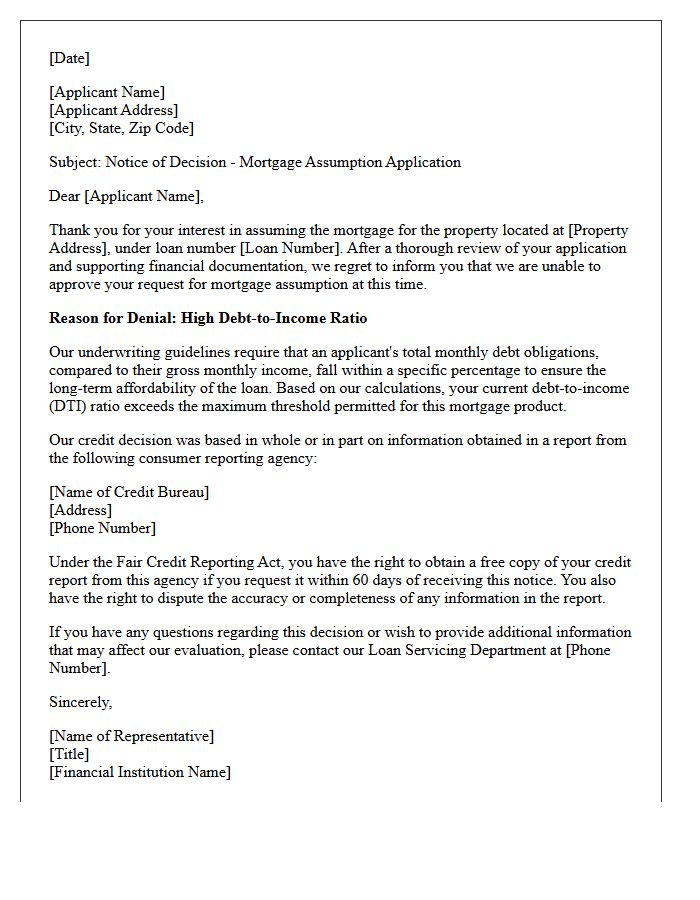High Debt-to-Income Ratio Mortgage Assumption Denial Letter