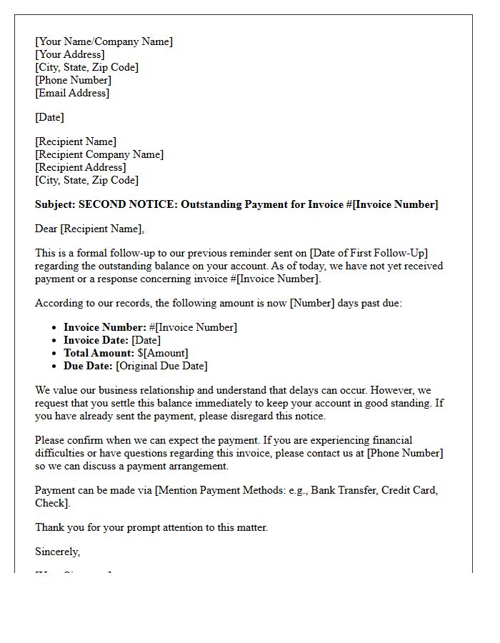 Business Debt Second Follow-Up Letter