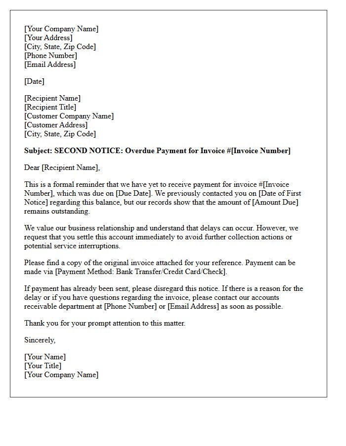 Overdue Commercial Invoice Second Notice Letter