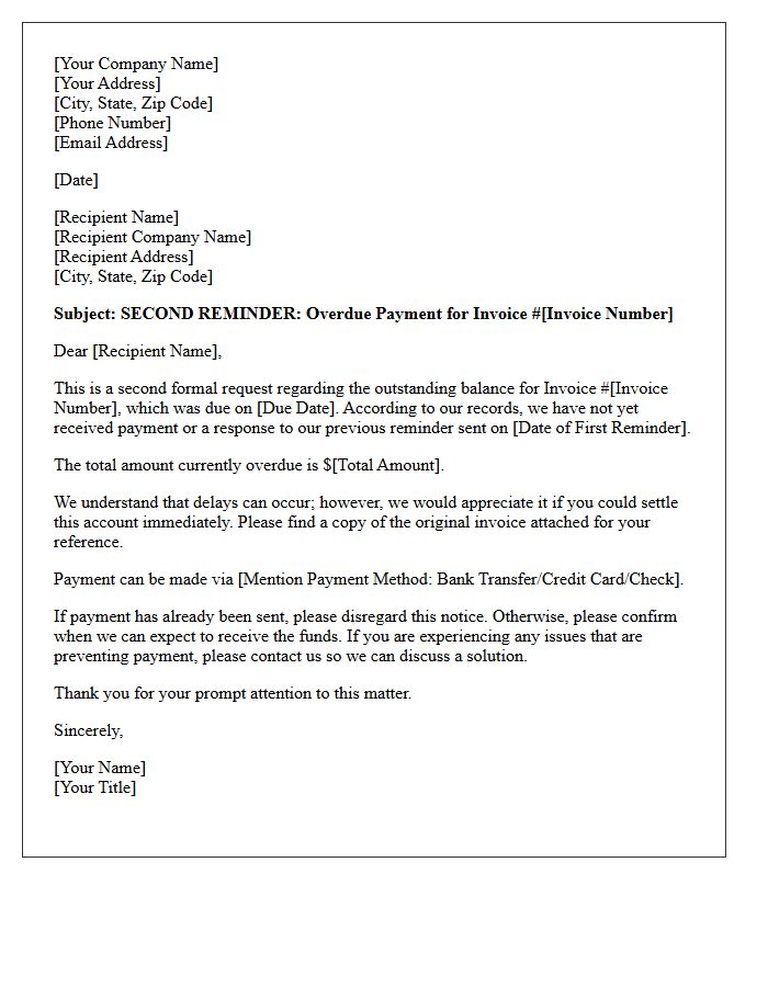 Second Payment Request Letter for Commercial Invoice