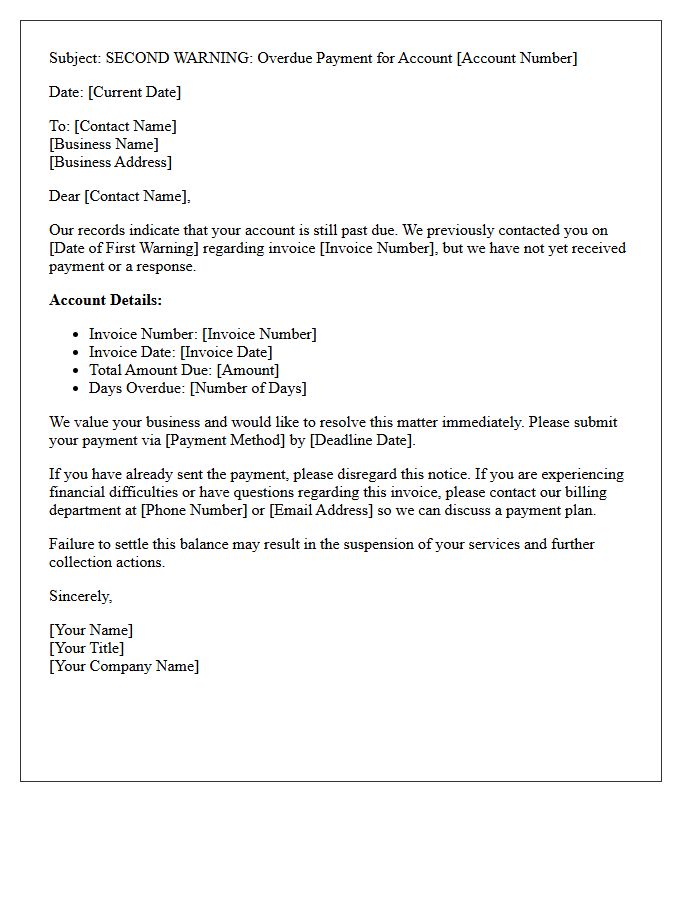 Second Warning Letter for Unpaid Business Account