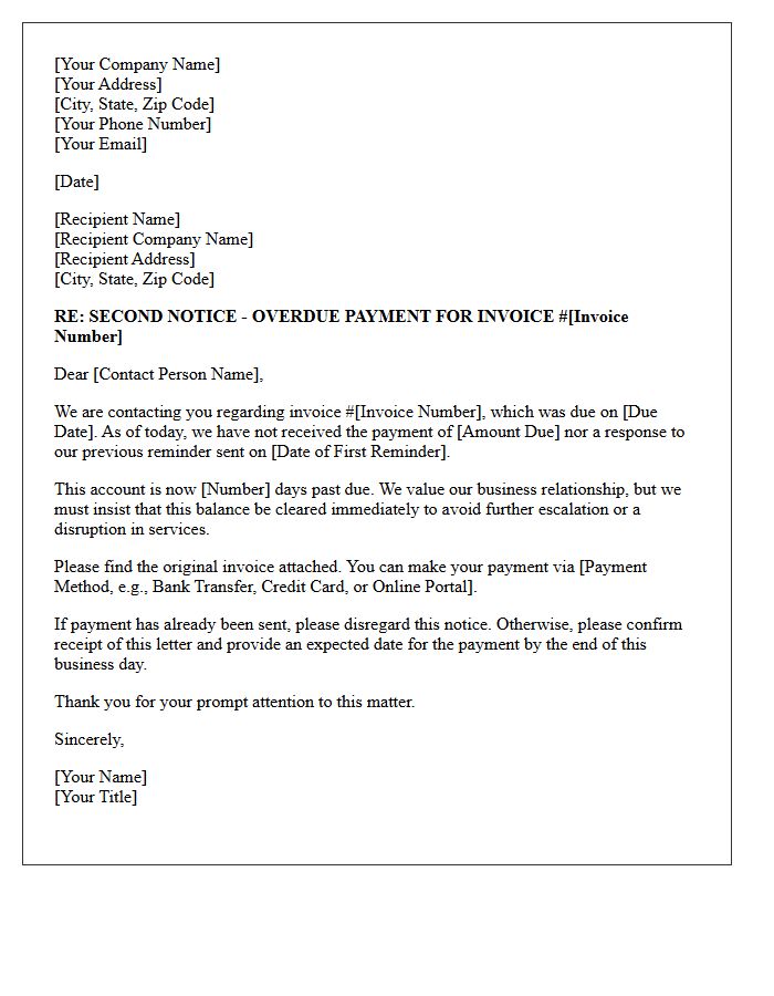 Unpaid Invoice Second Escalation Letter