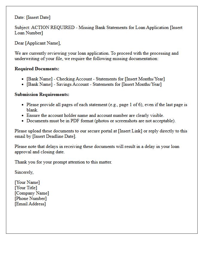 Action Required Letter: Missing Bank Statements for Loan Processing