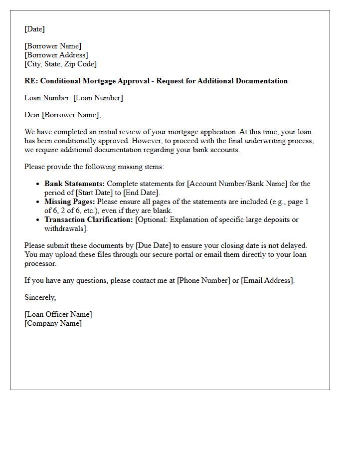 Conditional Mortgage Review Letter: Missing Bank Statements