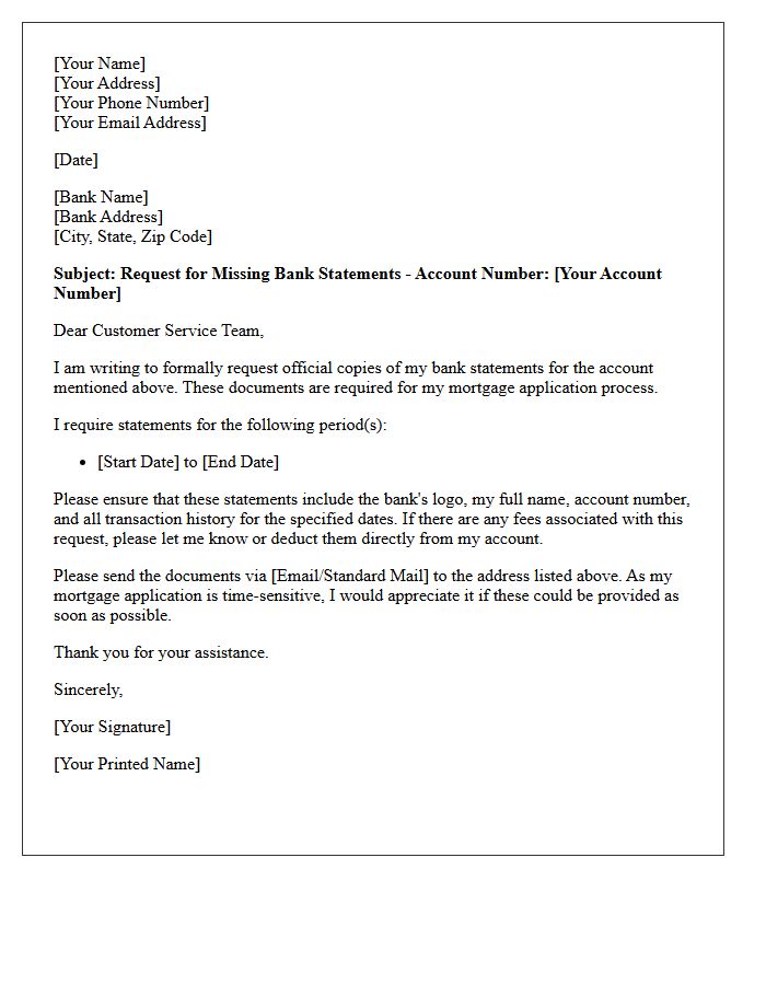 Document Request Letter: Missing Bank Statements for Mortgage Application