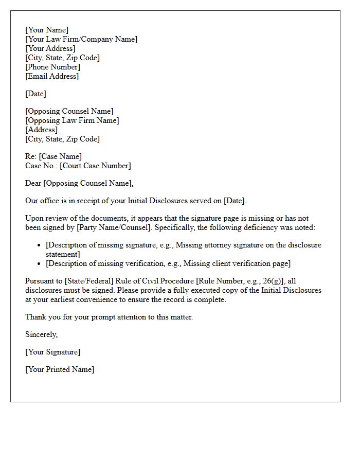 Missing Signatures on Initial Disclosures Letter
