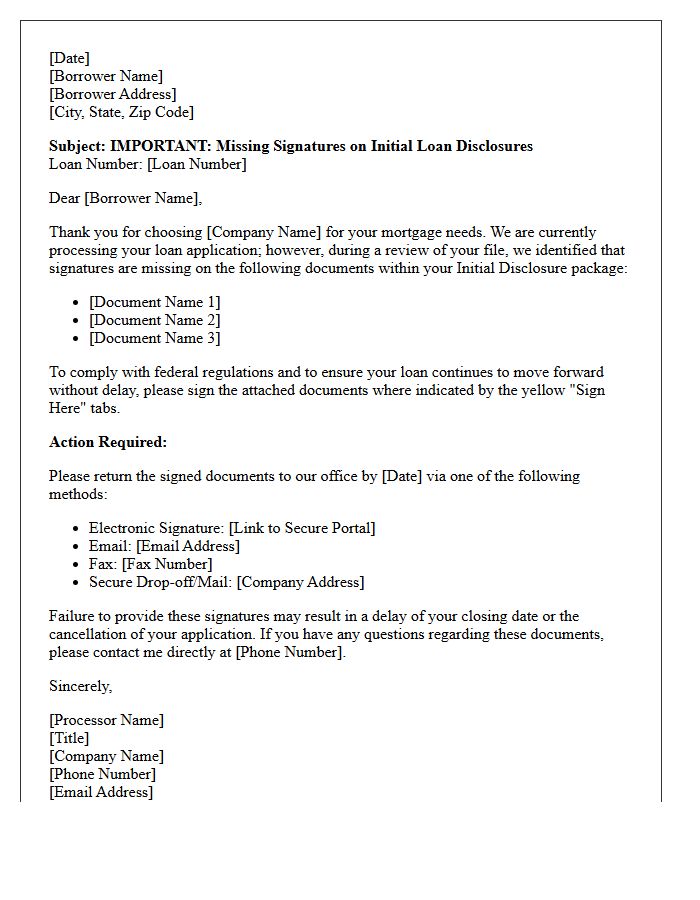 Missing Signatures on Initial Loan Disclosures Notice Letter