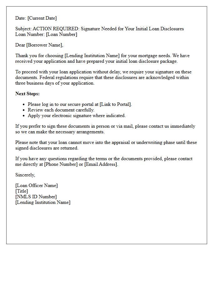 Outstanding Initial Loan Disclosures Signature Request Letter