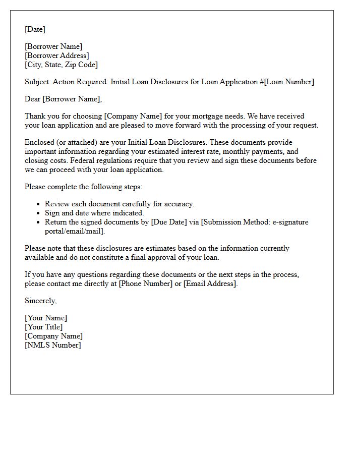 Request for Signatures on Initial Loan Disclosures Letter