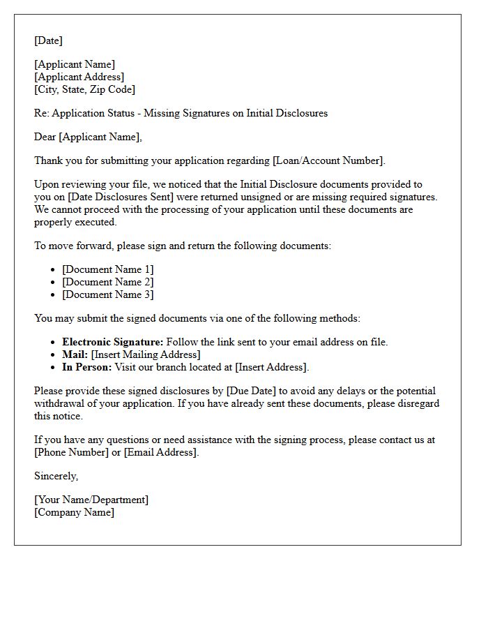 Unsigned Initial Disclosures Application Status Letter