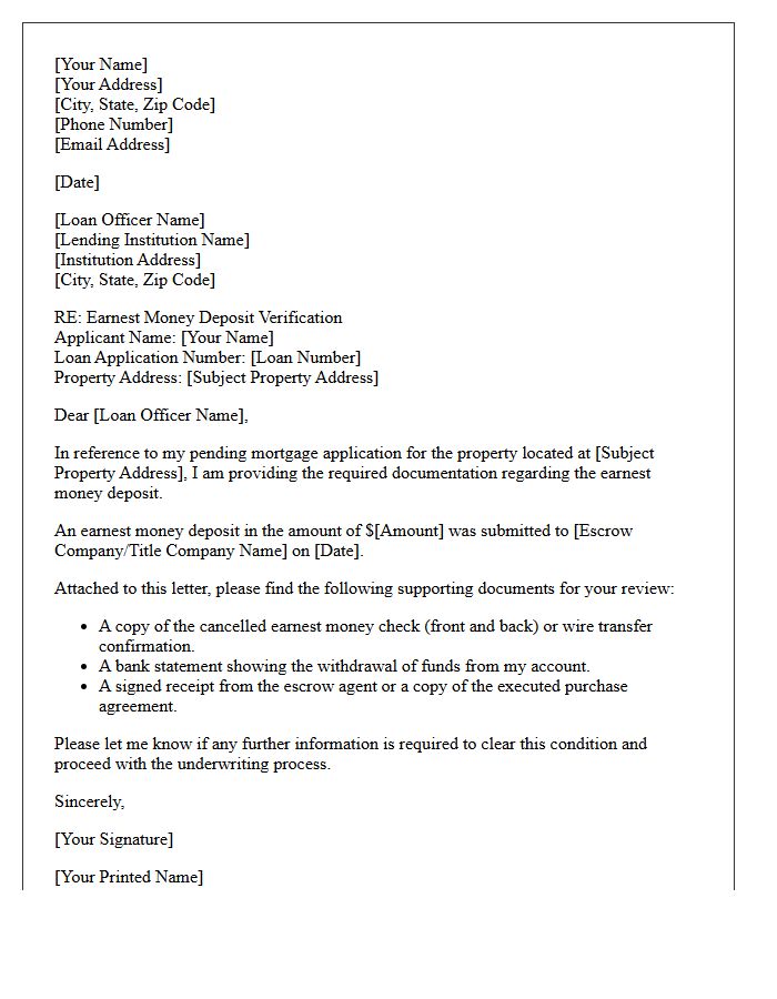 Mortgage Application Pending Earnest Money Letter