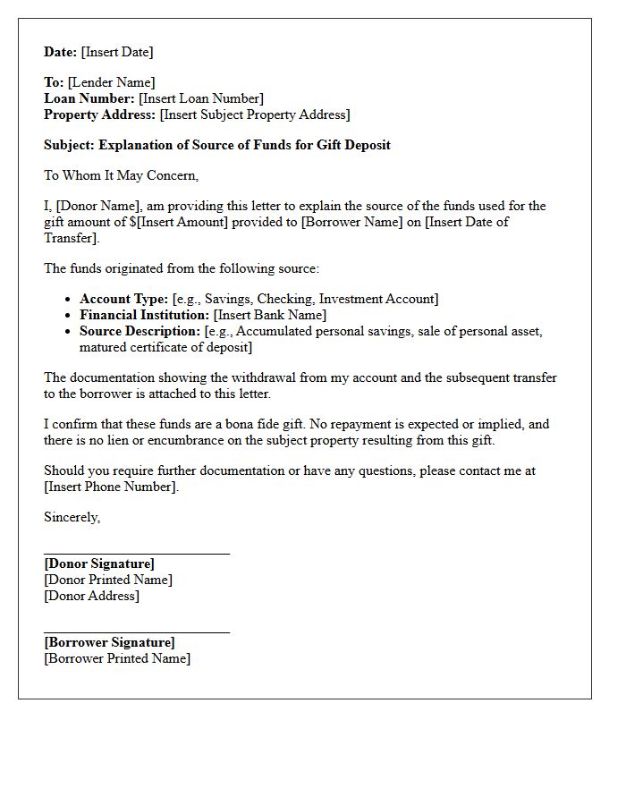 Incomplete Gift Fund Source of Funds Explanation Letter