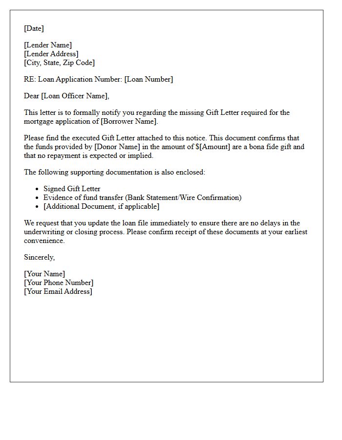 Missing Gift Letter Execution Notice Letter