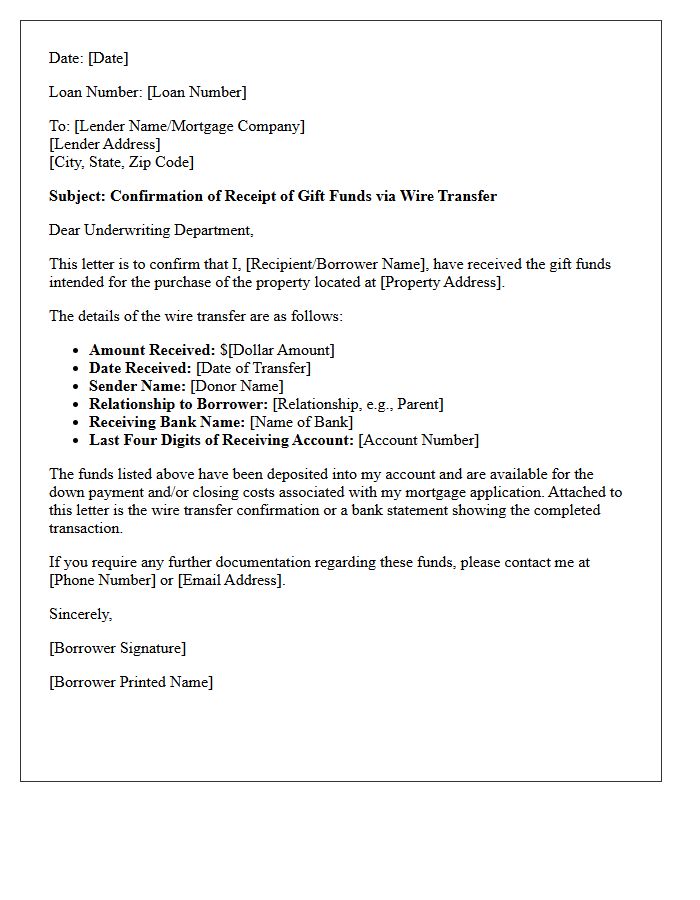 Mortgage Application Incomplete Gift Fund Wire Receipt Letter