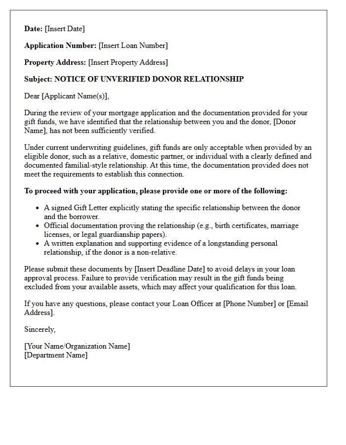 Unverified Gift Fund Donor Relationship Notice Letter
