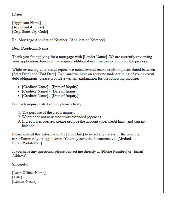 Letter of Incomplete Mortgage Application Due to Credit Inquiries