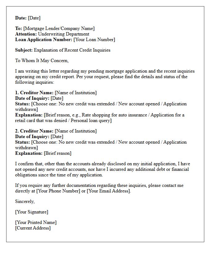 Pending Mortgage Application: Unresolved Credit Report Inquiries Letter