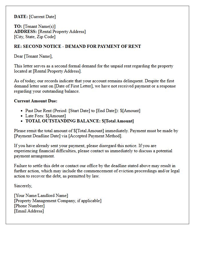 Second Demand Letter for Delinquent Residential Rent