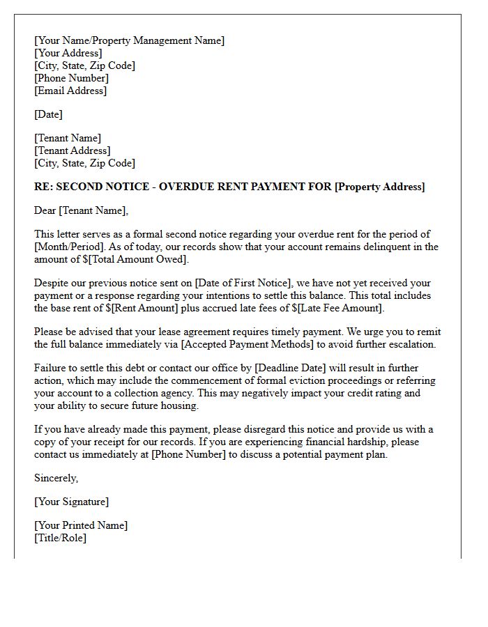 Second Escalation Letter for Overdue Residential Lease Payment