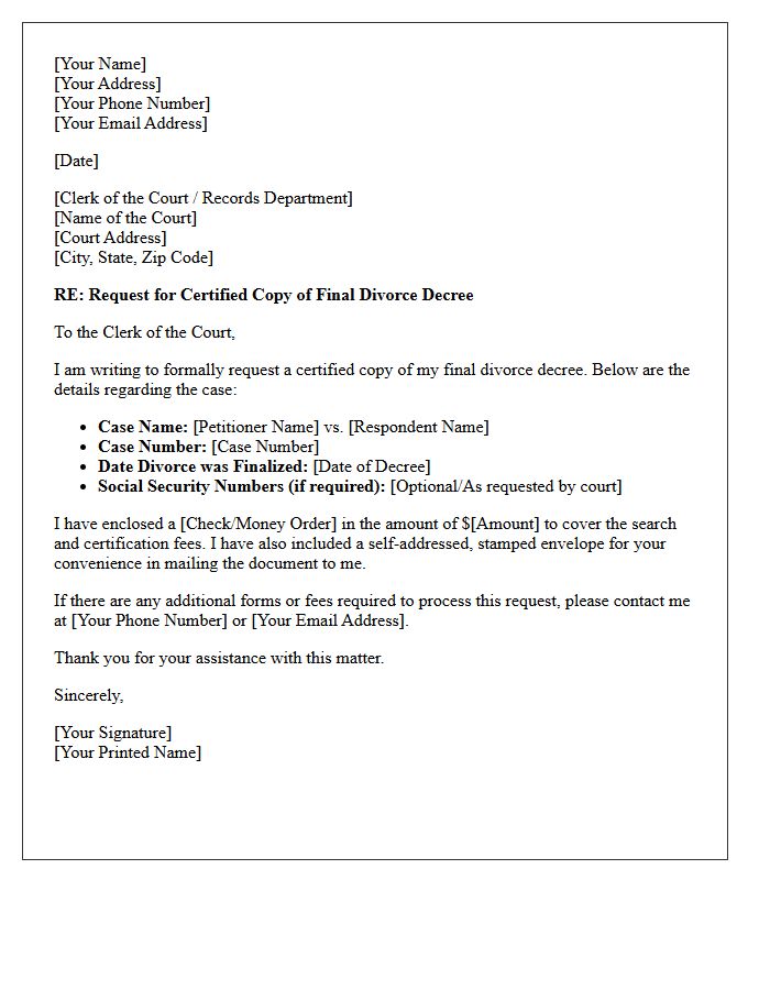 Document Request Letter for Final Divorce Decree