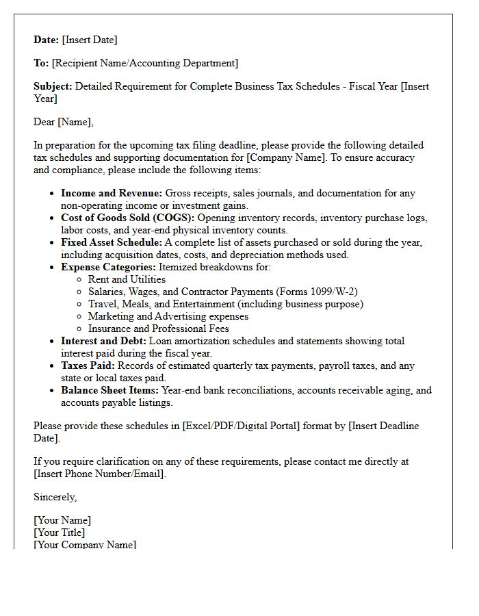 Detailed Requirement For Complete Business Tax Schedules