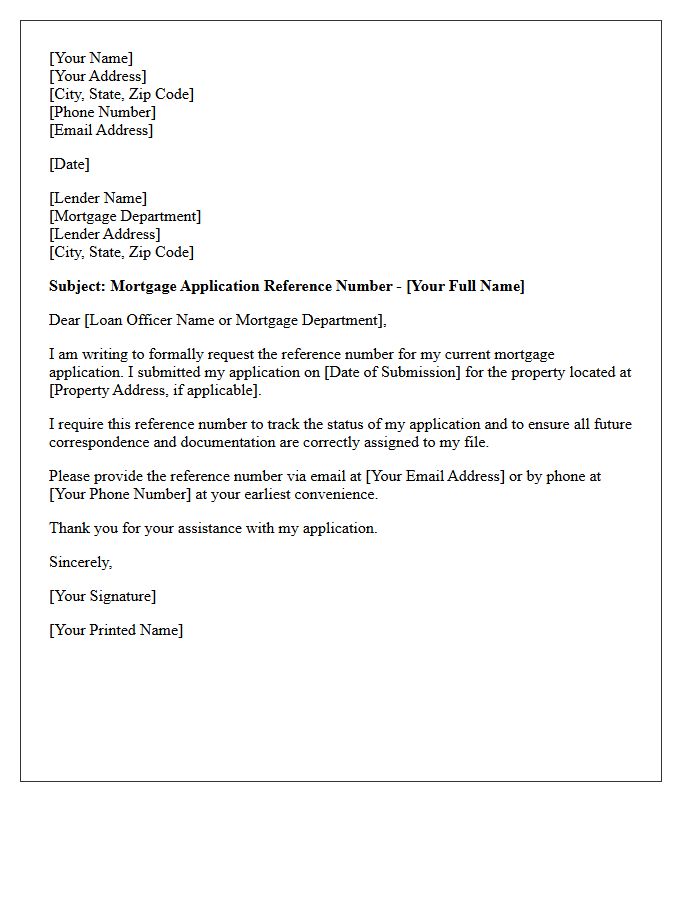 Mortgage Application Reference Number