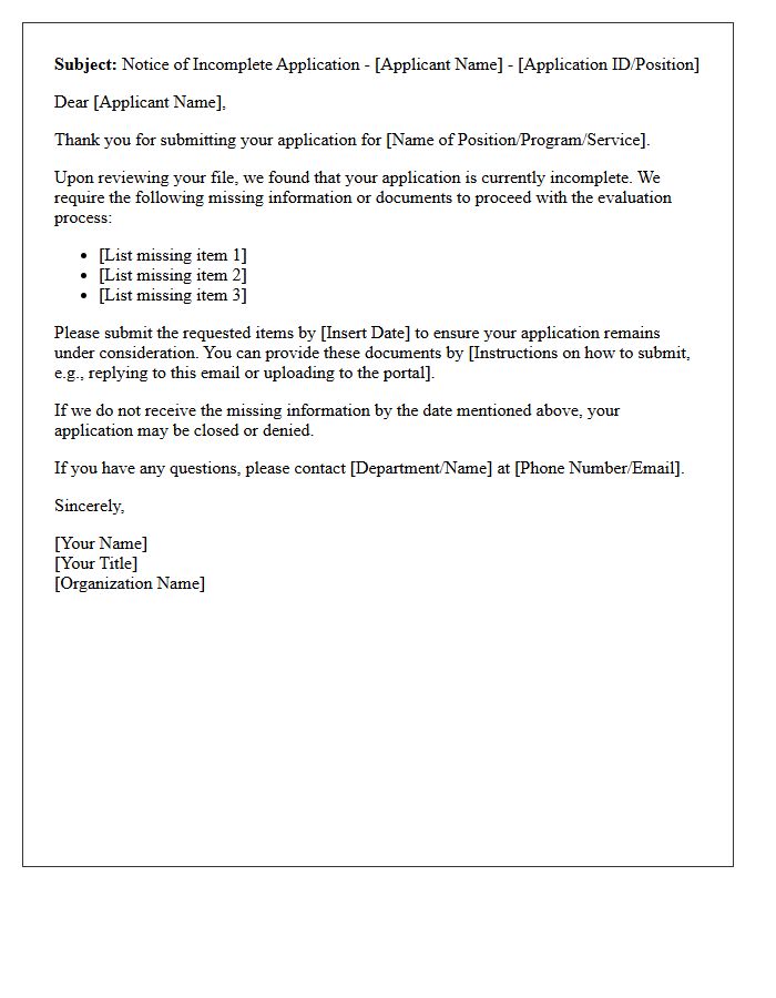 Notice Of Incomplete Application Letter Subject