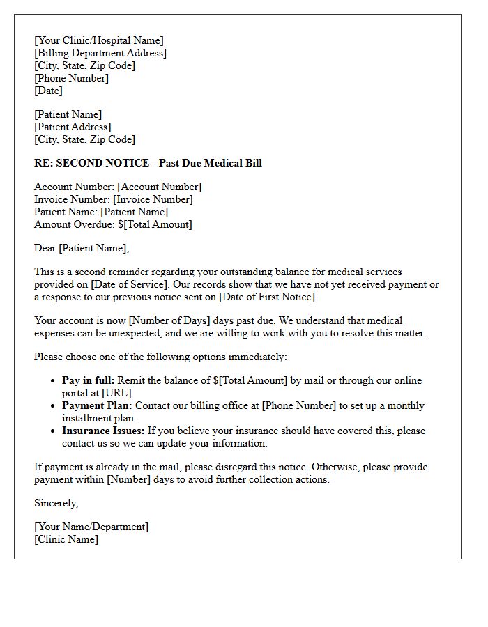 Debt Collection Second Reminder Letter for Medical Services