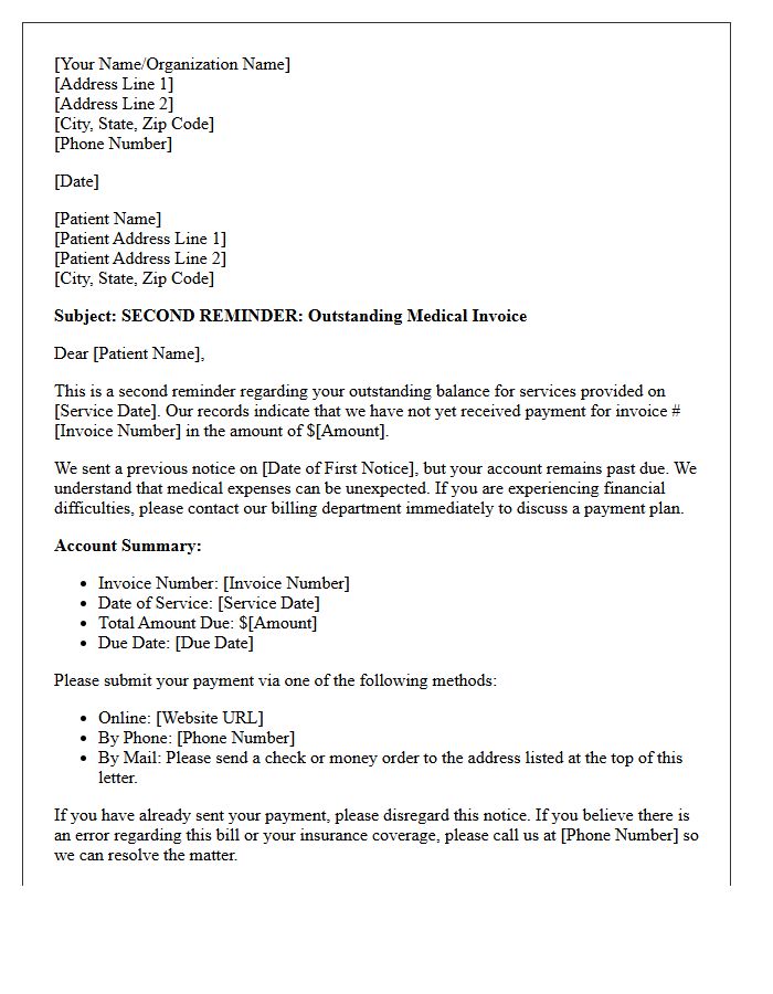 Outstanding Medical Invoice Second Reminder Letter