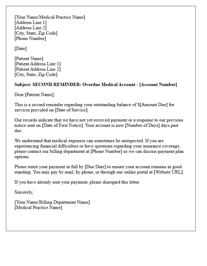 Overdue Medical Account Second Reminder Letter